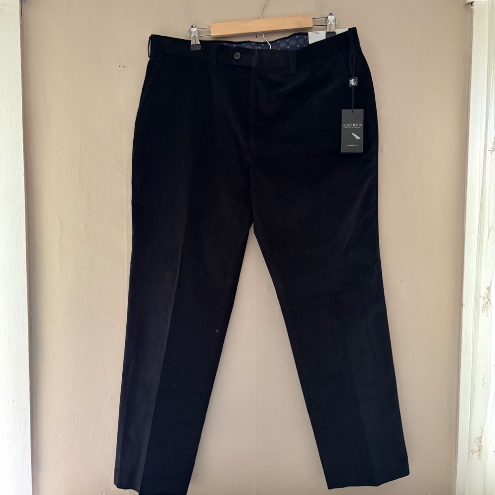 Lauren Ralph Lauren Mens Corduroy Flat Front Pants Size 38x30 Black Dewhurst NWT